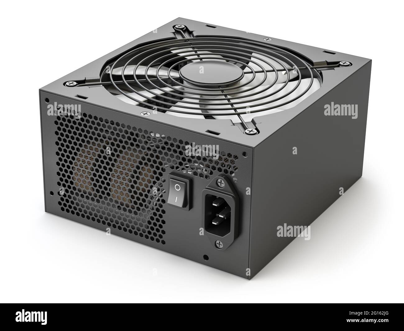 Computer AC power supply unit isolated on white, 3d illustration Stock