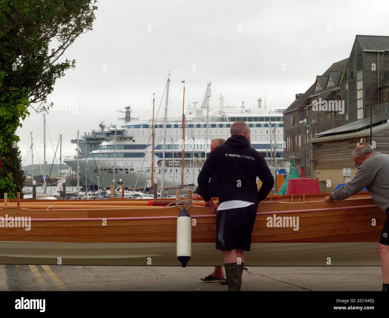 Falmouth UK, Falmouth Docks, G7 Cruise liner arrives to house 1,500 police officers of the 6,500 drafted from across the UK to Cornwall to provide security for the leaders of the seven advanced nations invited to attend. The Cruise ship MS Silja Europa is owned by Finnish operator Tallink and belongs to their Silja Line. It is one of the worlds largest Roll on roll off cruiseferrys.   5th June 2021. Credit: Robert Taylor/Alamy Live News Stock Photo