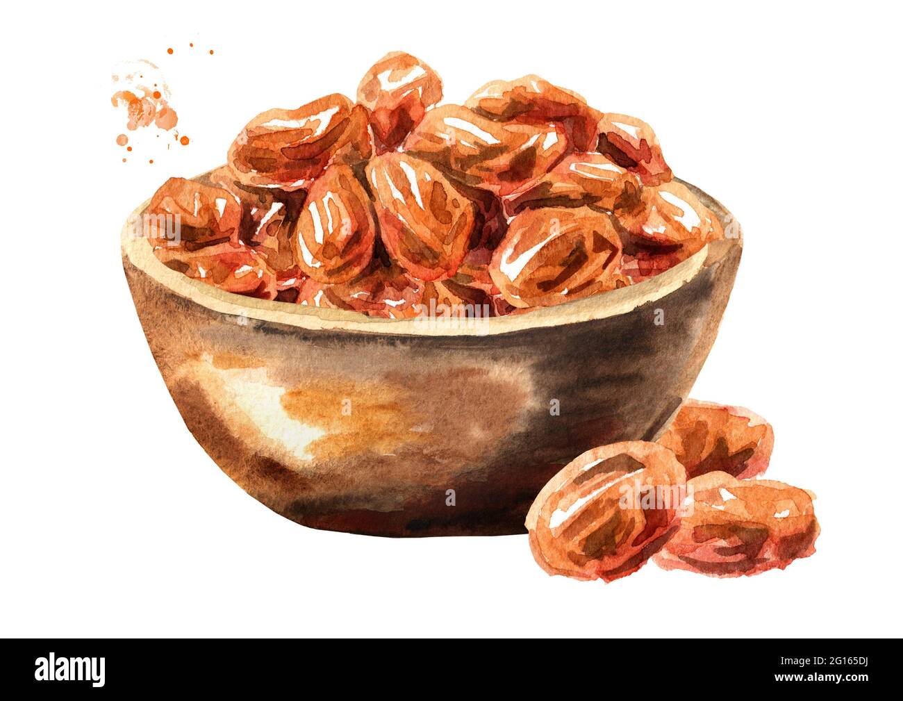 Drawable Raisins Bowl with Dried sweet red raisins. Hand drawn watercolor illustration ...