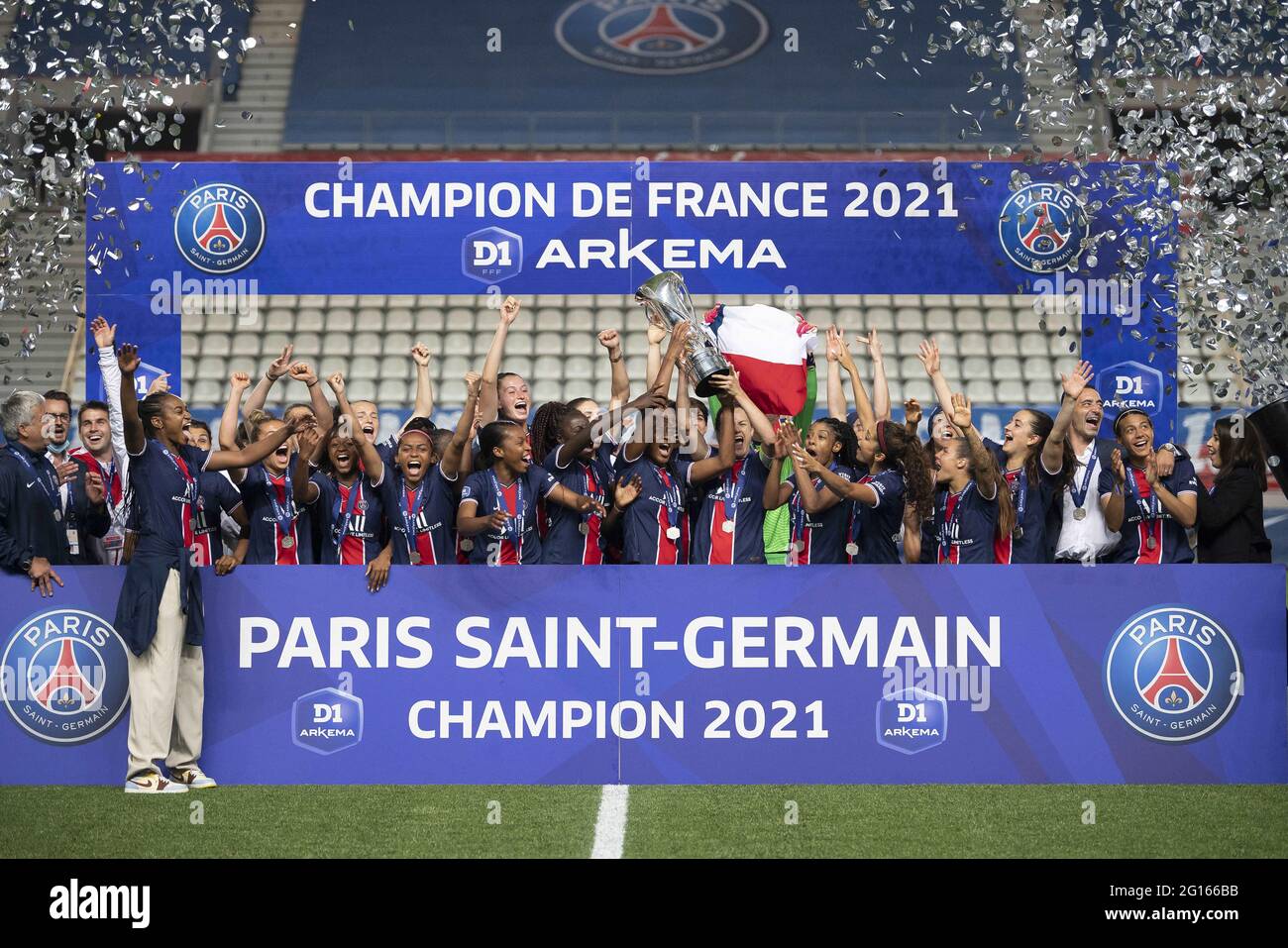 Paris, France. 05th June, 2021. The PSG Team celebrates the