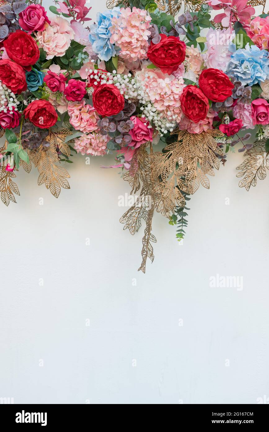 wedding backdrop, wedding flower decoration, rose wall, colorful