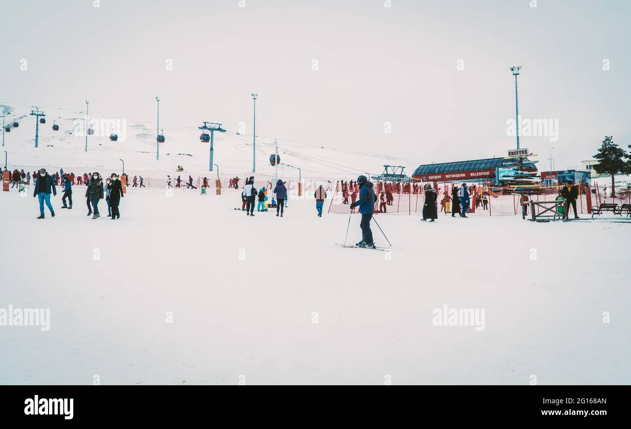 Skiers in the ski resort of Erciyes Central Anatolia, Turkey Stock