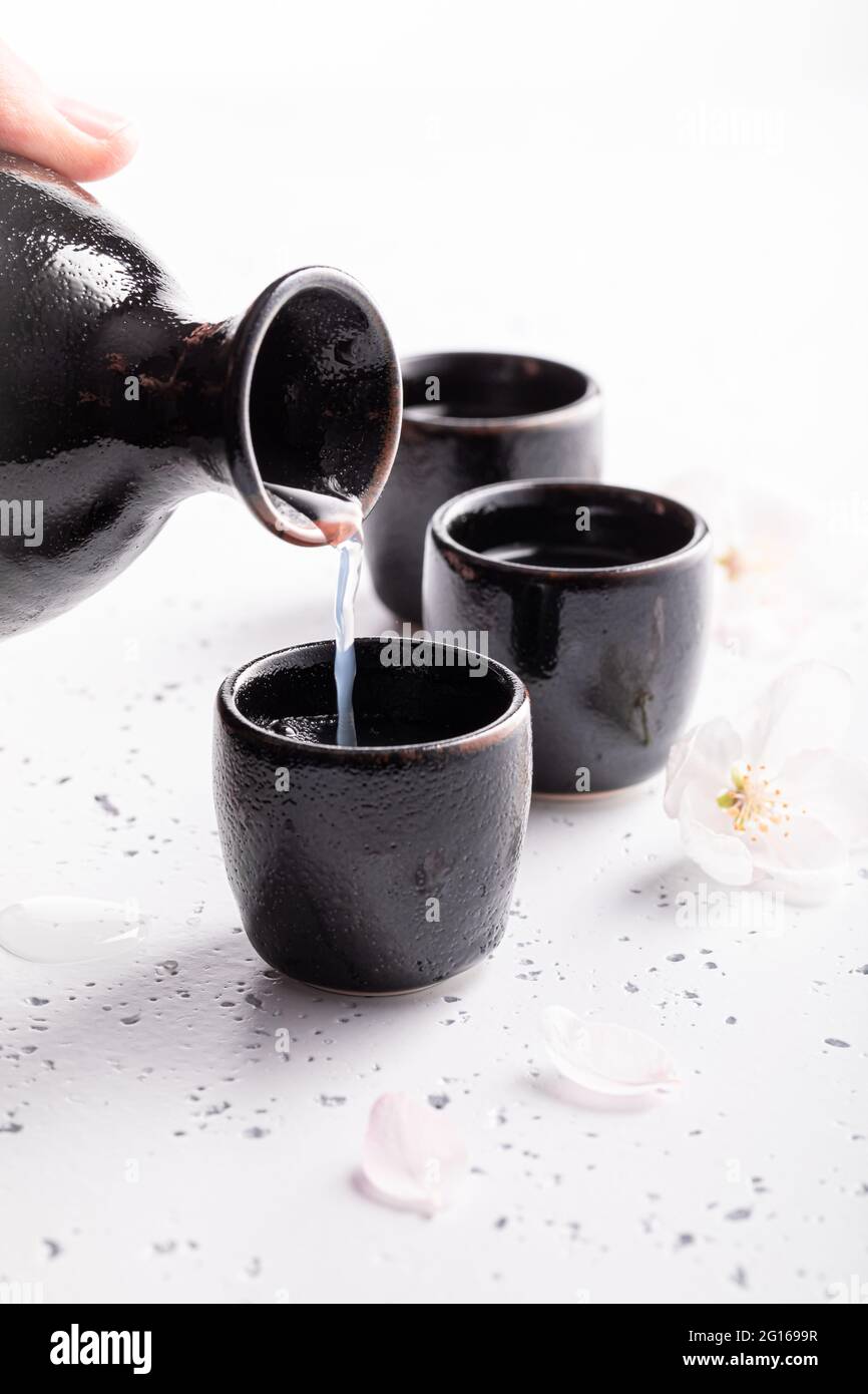 Strong sake as traditional alcohol. Japanese habit of drinking alcohol