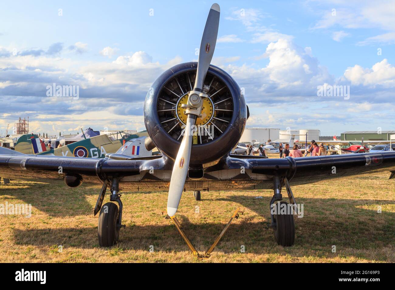 Front view of a World War 2 era North American Harvard (aka T-6 Texan), a military trainer plane Stock Photo