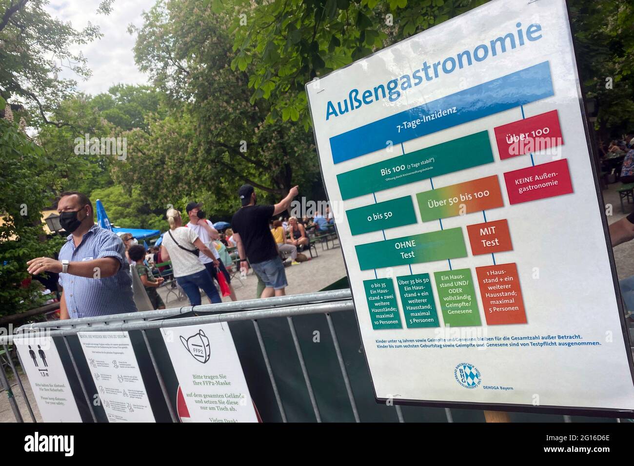 Munich Germany 05th June 2021 Opening Of The Outdoor Catering In Bavaria Sign With Information On Which Incidences Can Be Opened And How With Or Without Test Corona Test Beer Garden At