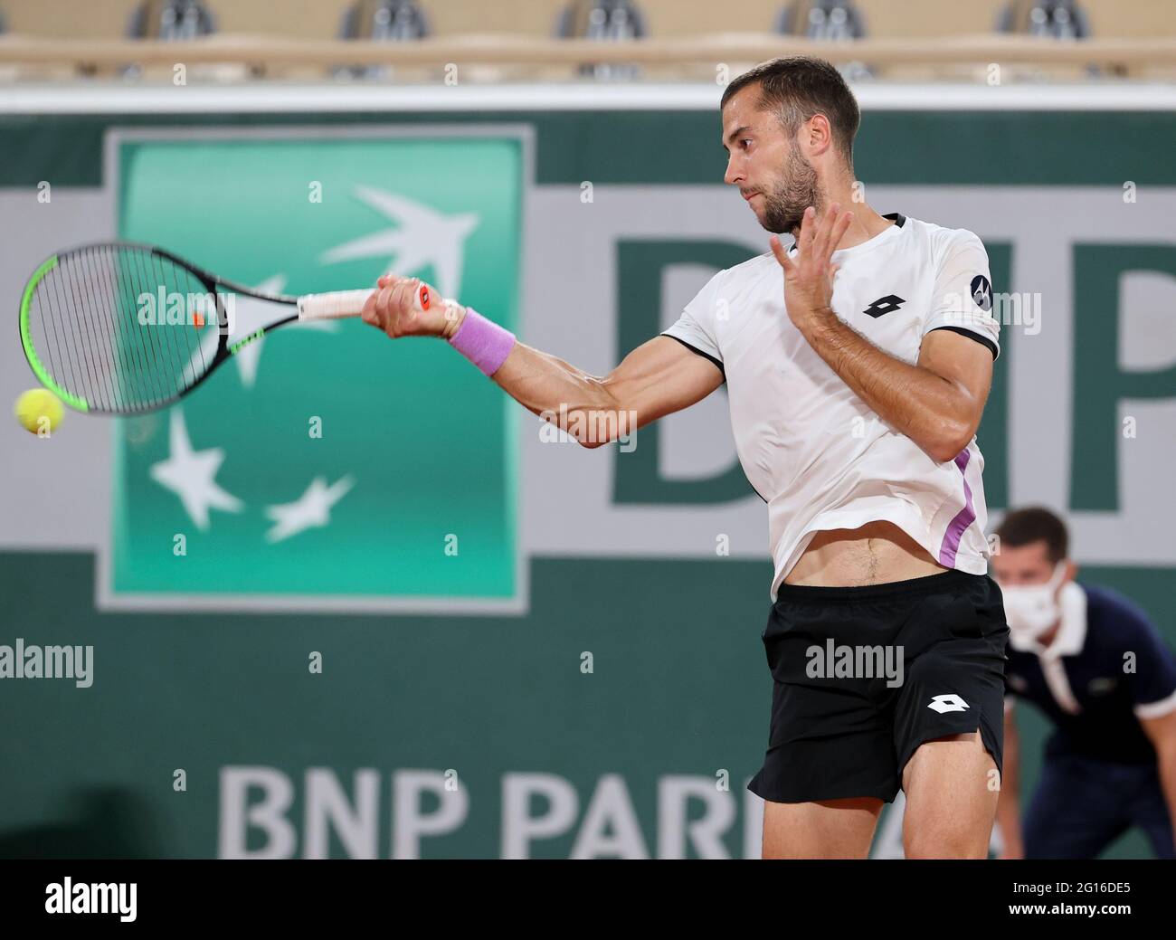 Paris, France. 04th June, 2021. Laslo Djere of Serbia during day 6 of the  French Open 2021, Grand Slam tennis tournament on June 4, 2021 at  Roland-Garros stadium in Paris, France -