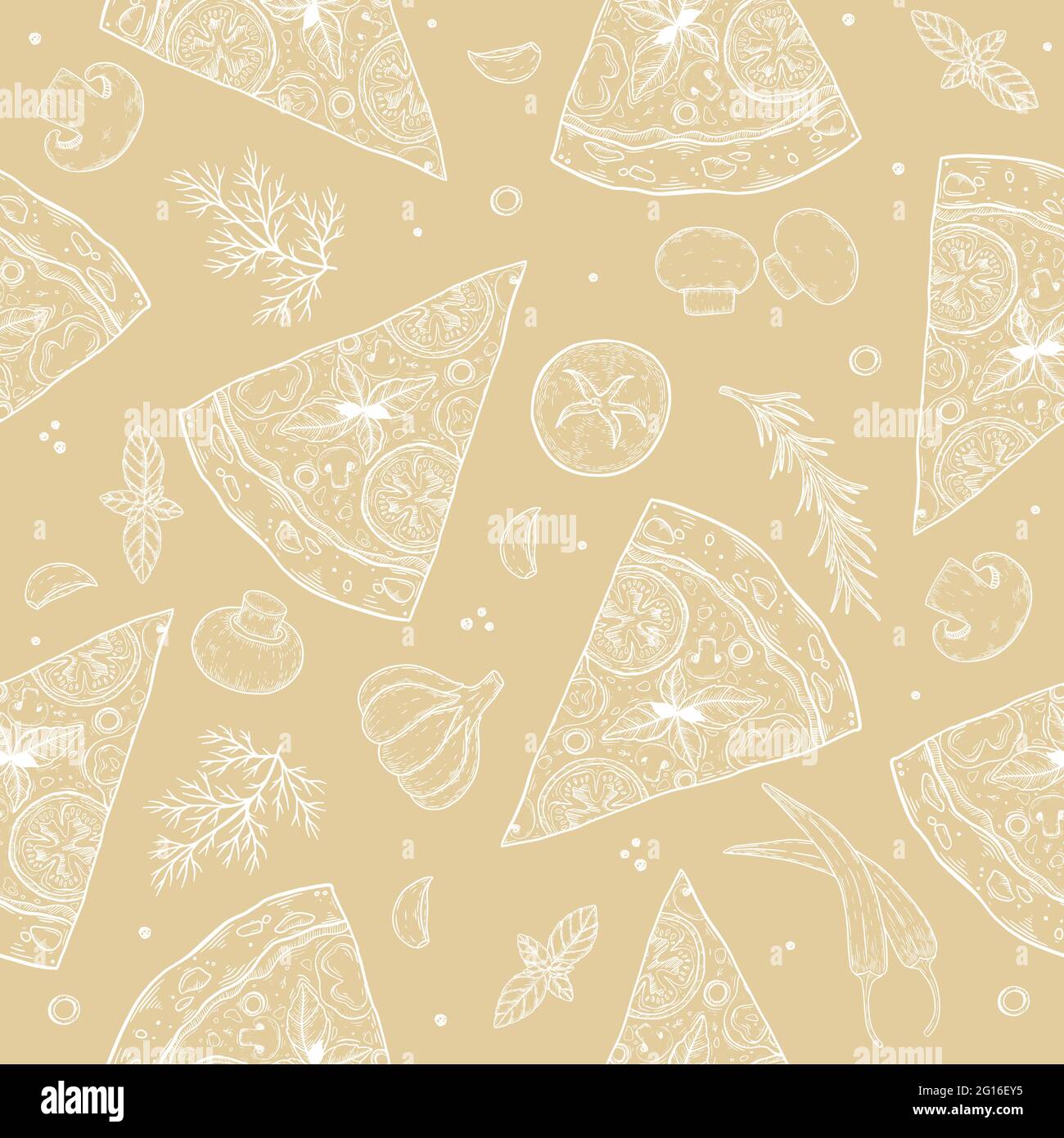 Hand drawn vector seamless pattern with pizza. Sketch style. Perfect ...