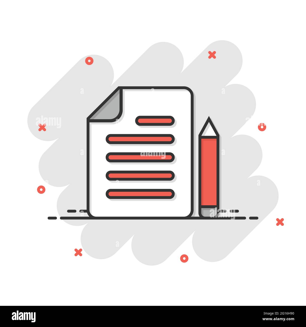 Document note with pen icon in comic style. Paper sheet pencil cartoon ...