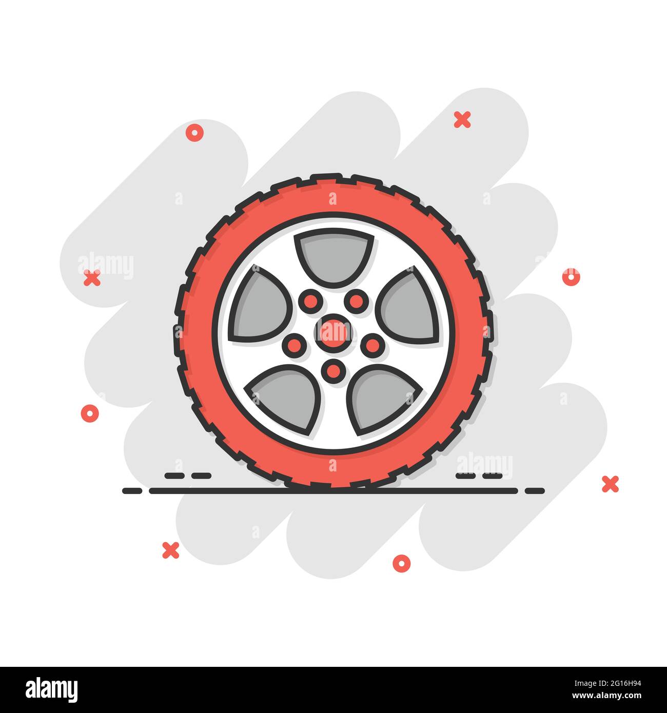 Car wheel icon in comic style. Vehicle part cartoon vector illustration ...