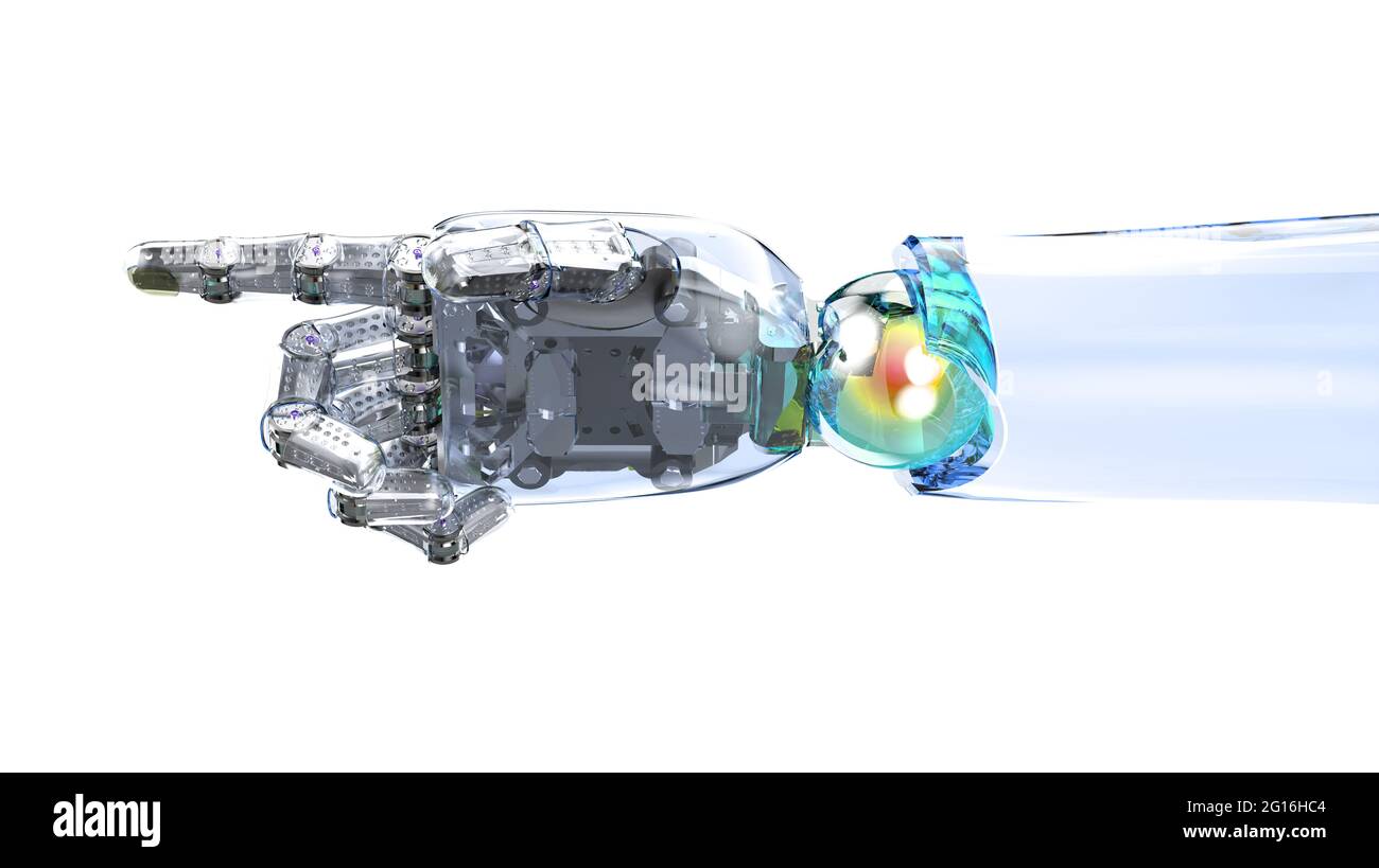 3d rendering ai robot with glassy skin finger point isolated on white ...