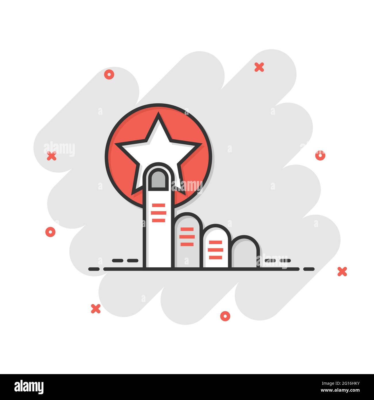 Click loyalty card icon in comic style. Hand on reward cartoon vector ...