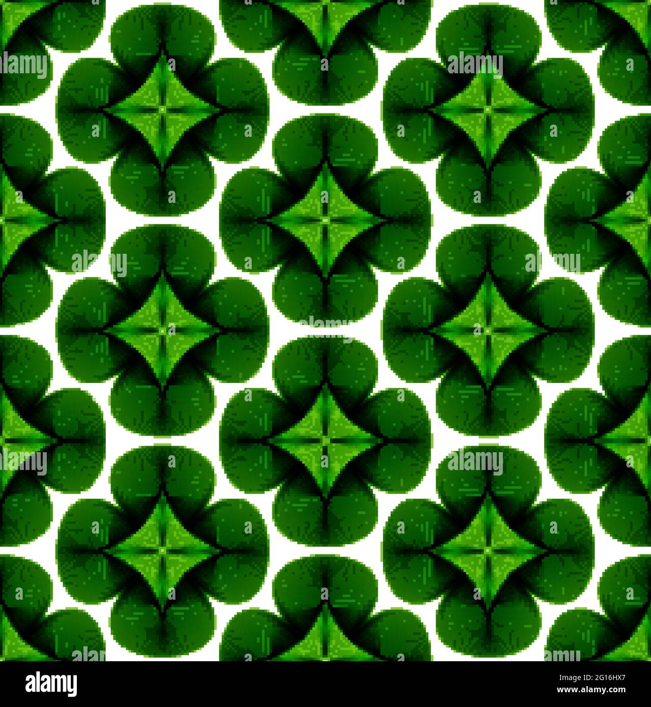Green lucky clover leaves background. Seamless vector pattern. Green foliage jungle pattern. Irish shamrock St Patricks day pattern Stock Vector