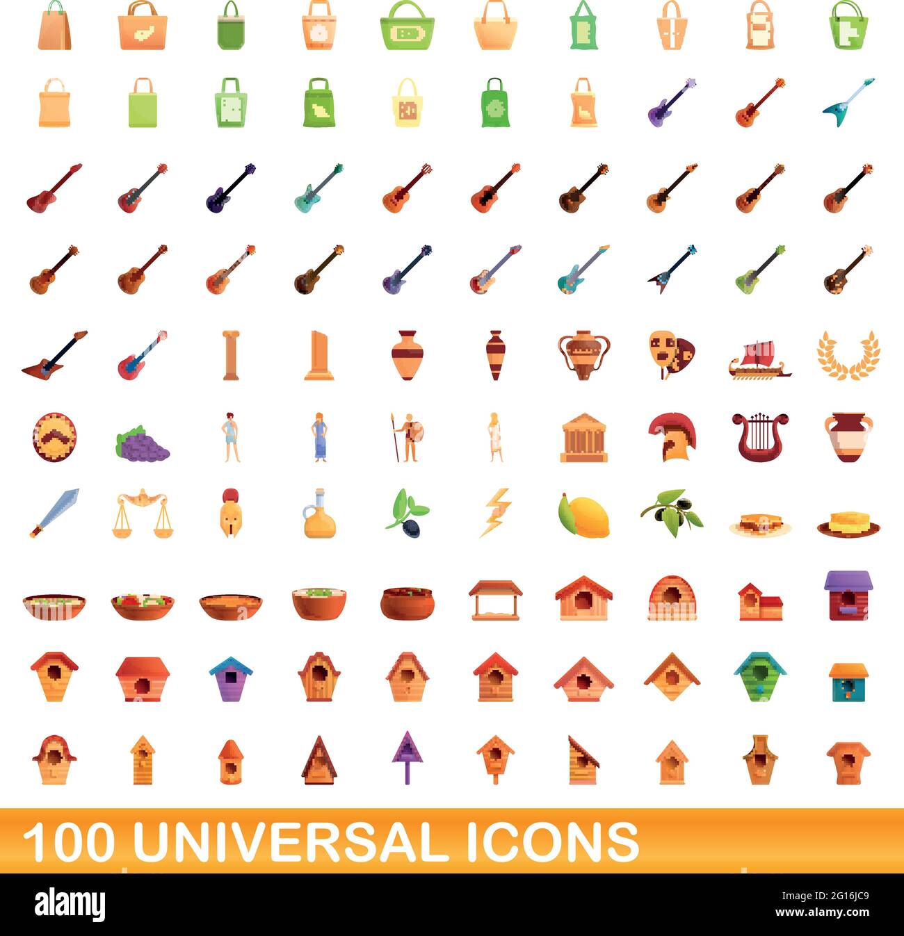 100 universal icons set. Cartoon illustration of 100 universal icons ...