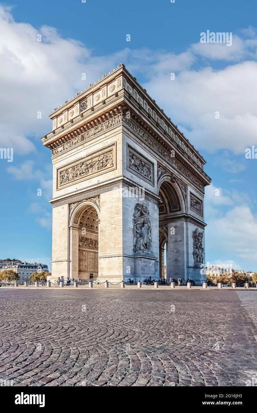 View of the Arch of Triumph from the street in Paris Stock Photo
