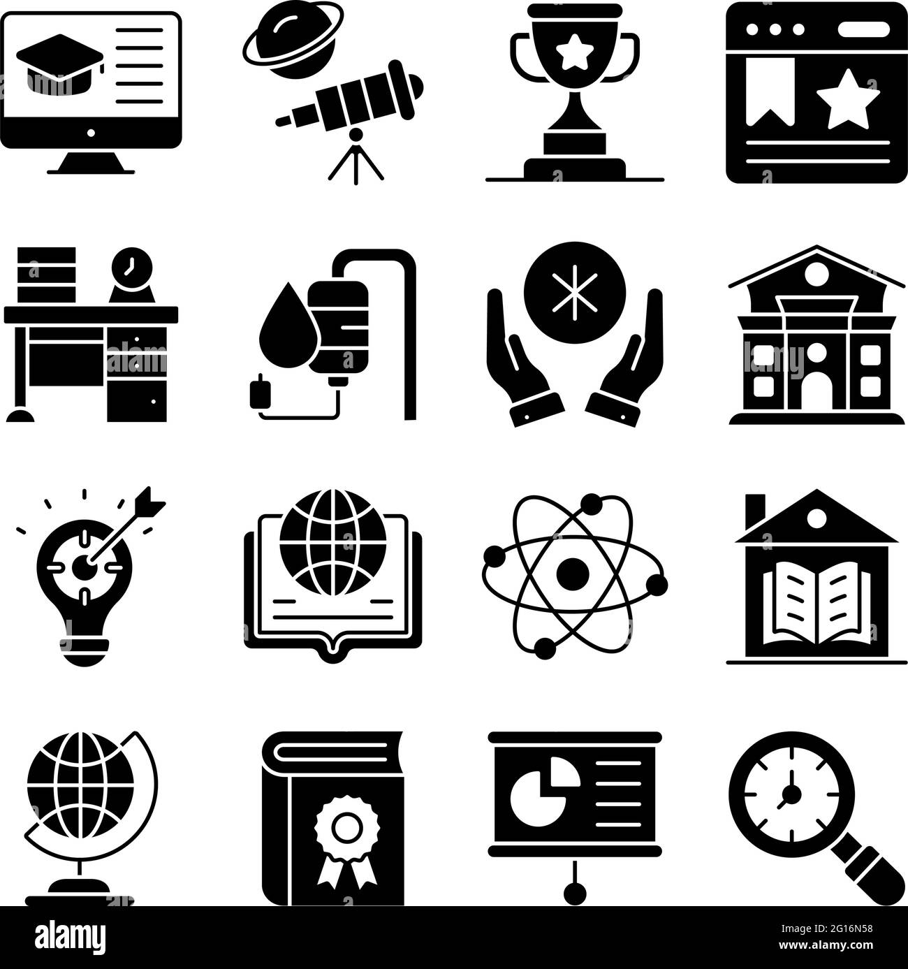 Pack of Online Education Glyph Icons Stock Vector