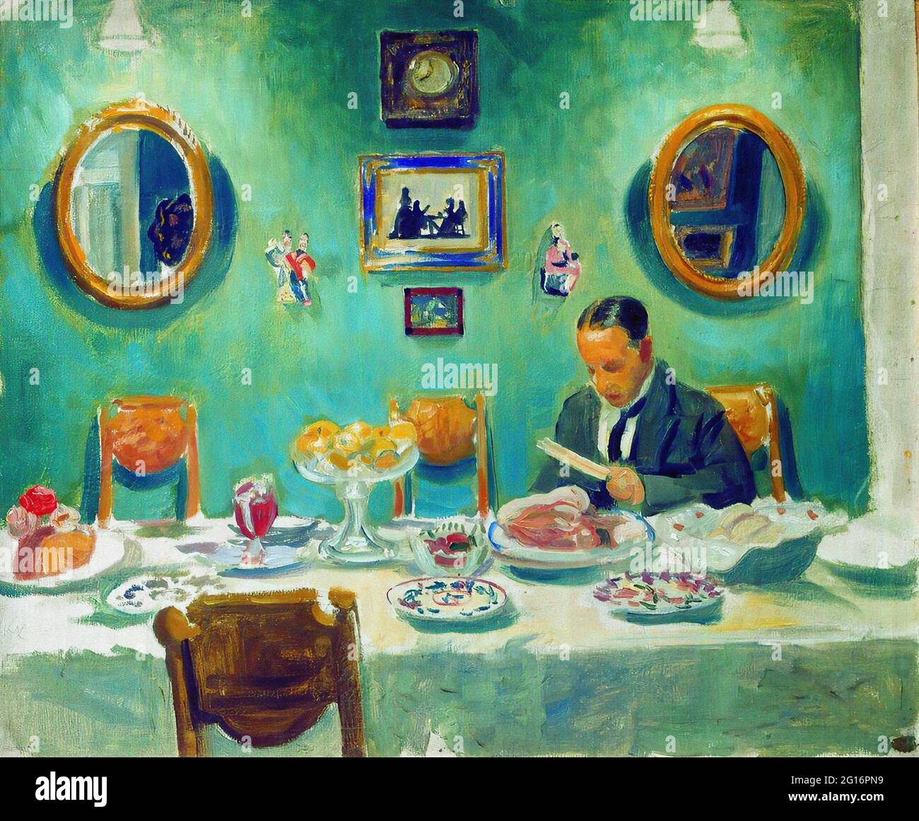 Boris Koustodiev -  Portrait M V Dobuzhinsky Table 1913 Stock Photo