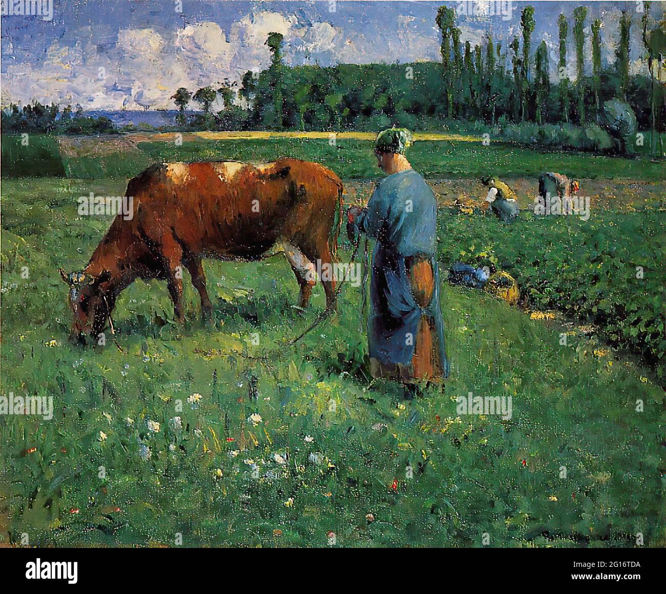 Camille Pissarro - Girl Tending Cow Pasture 1874 Stock Photo - Alamy