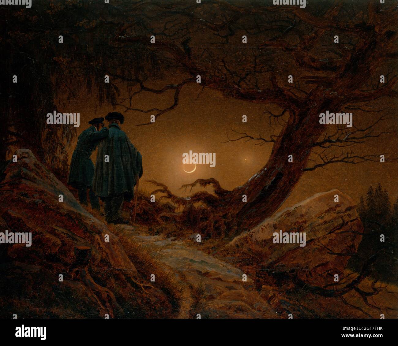 Caspar David Friedrich - Two Men Contemplating the Moon Stock Photo