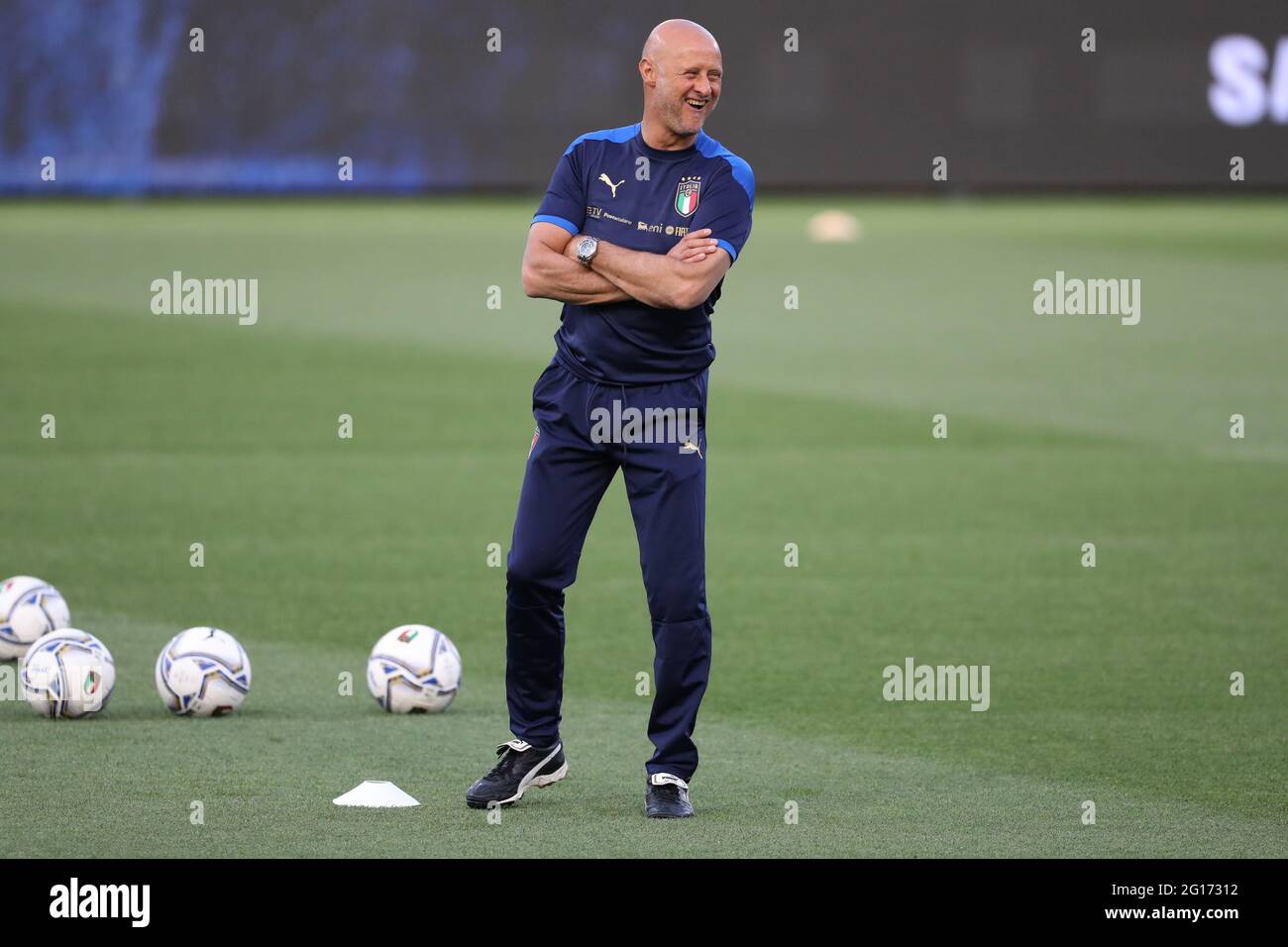 Bologna, Italy, 4th June 2021. Attilio Lombardo Italy Assistant coach laughs prior to the International Football Friendly match at Stadio Dall'Ara, Bologna. Picture credit should read: Jonathan Moscrop / Sportimage Stock Photo