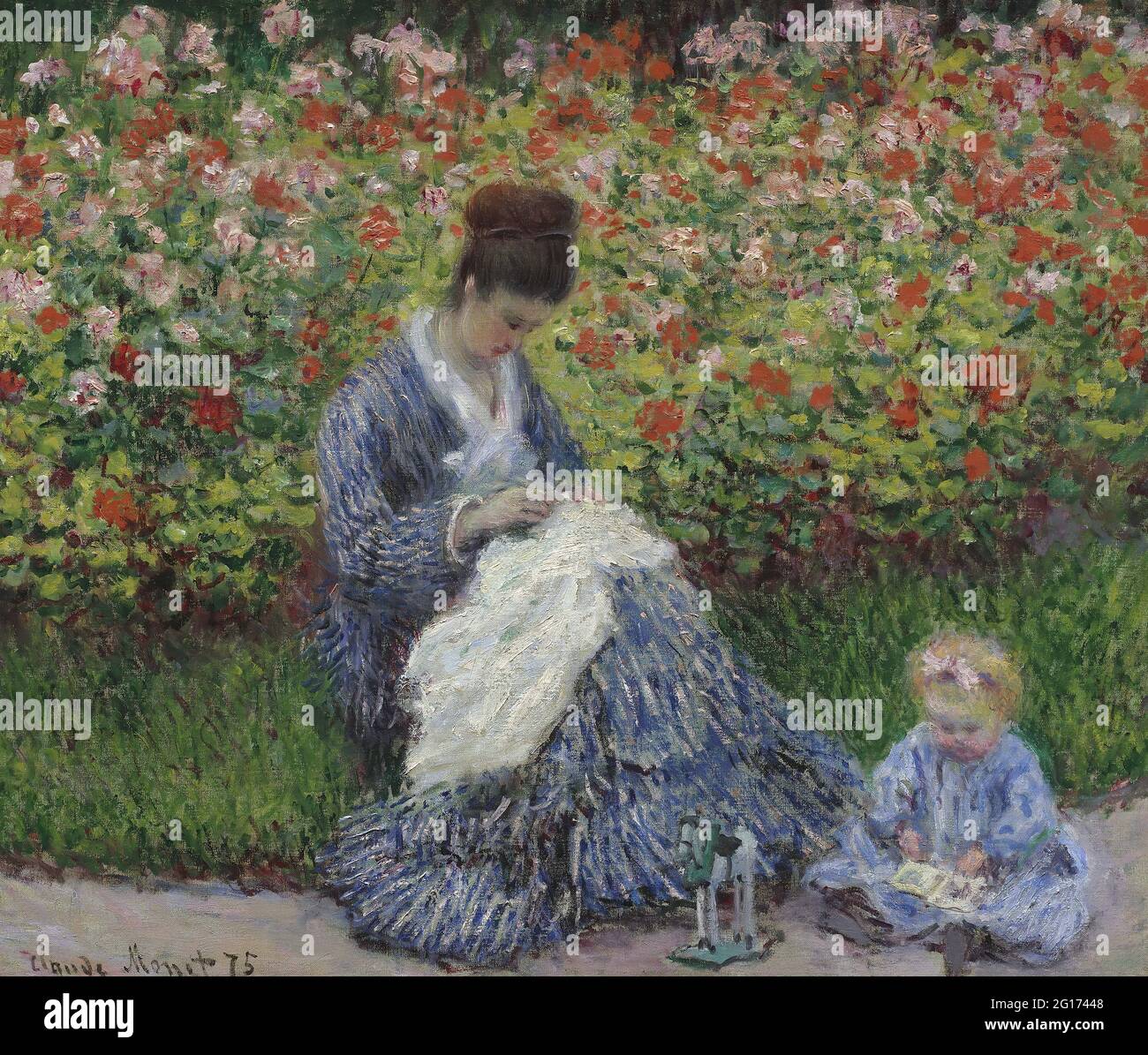 Camille monet and a child in the artists garden in hi-res stock