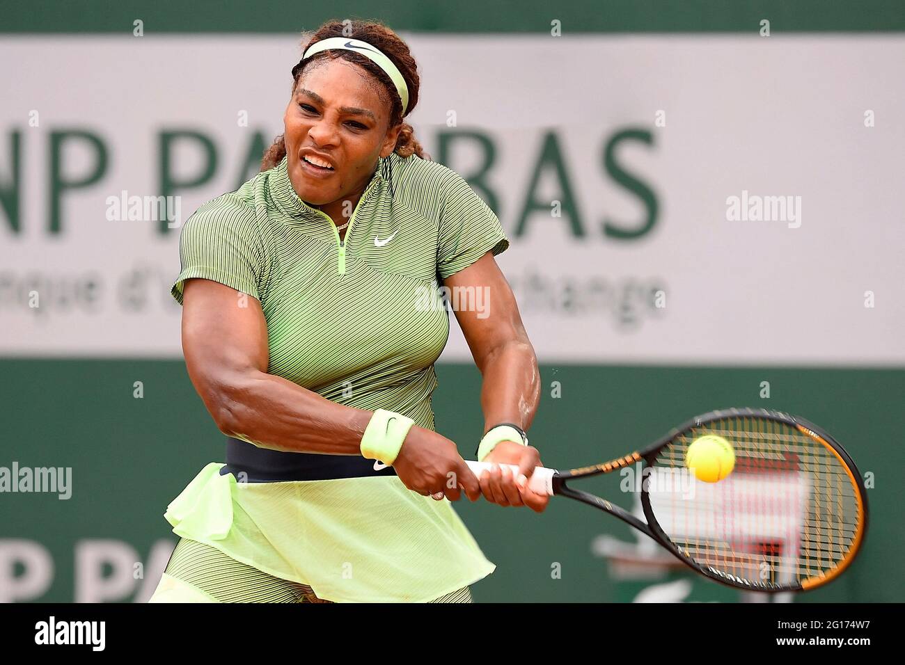 Paris, France. 2nd June, 2021. Serena Williams (USA) defeated Michaela Buzarnescu (ROM) 6-3, 5-7, 6-1, at Roland Garros being played at Stade Roland Garros in Paris. © ISPAchr-jaTennisclixCSM/Alamy Live News Stock Photo