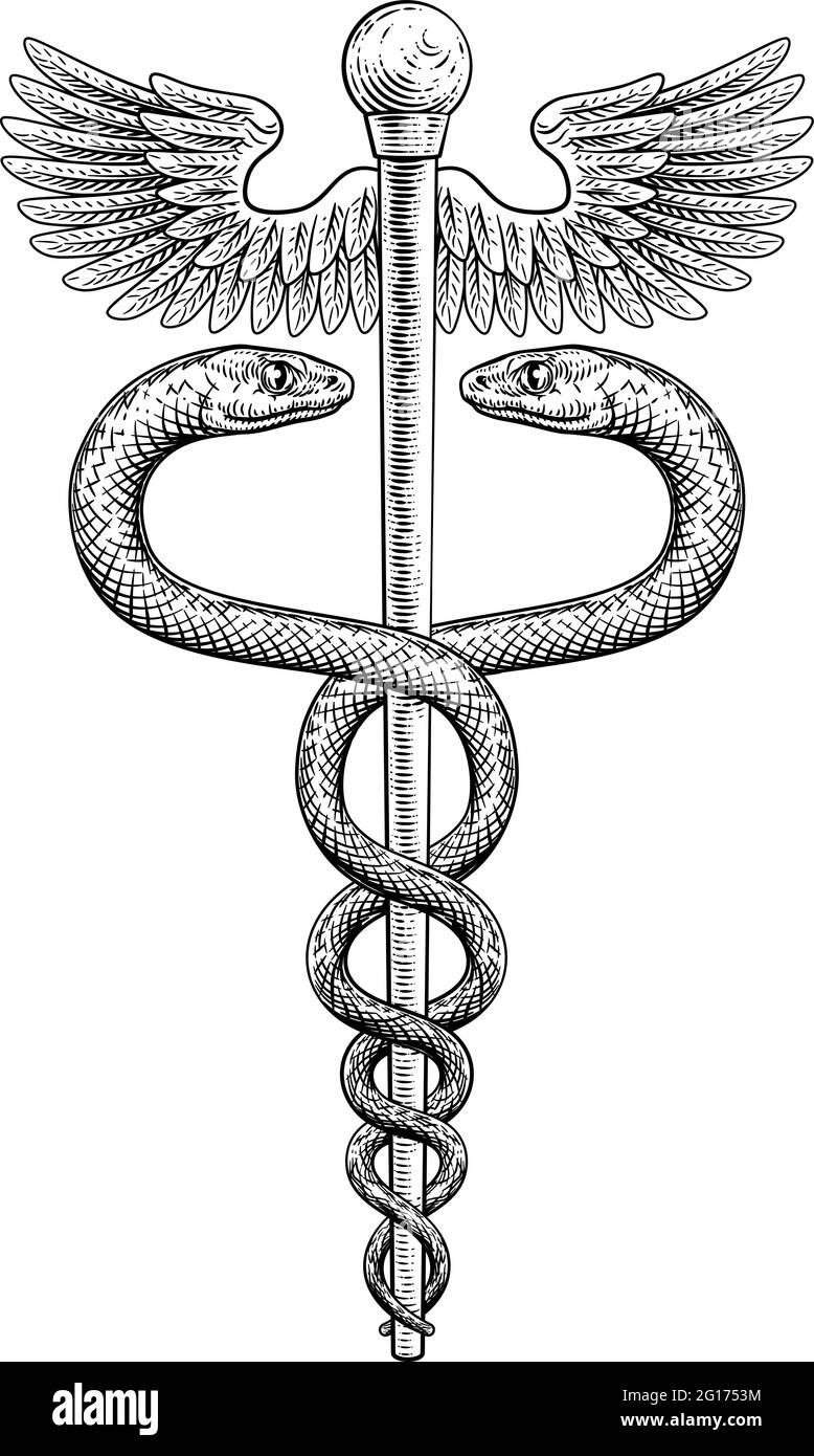 Caduceus Vintage Doctor Medical Snakes Symbol Stock Vector