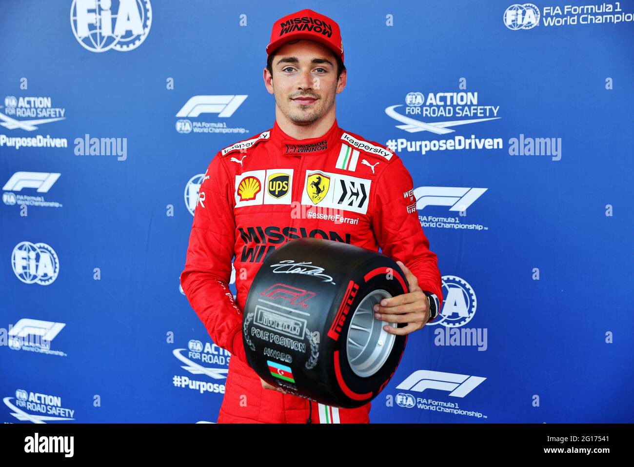 Baku Azerbaijan 05th June 21 Charles Leclerc Mon Ferrari With The Pirelli Pole Position Award In Parc Ferme 05 06 21 Formula 1 World Championship Rd 6 Azerbaijan Grand Prix Baku Street Circuit Azerbaijan