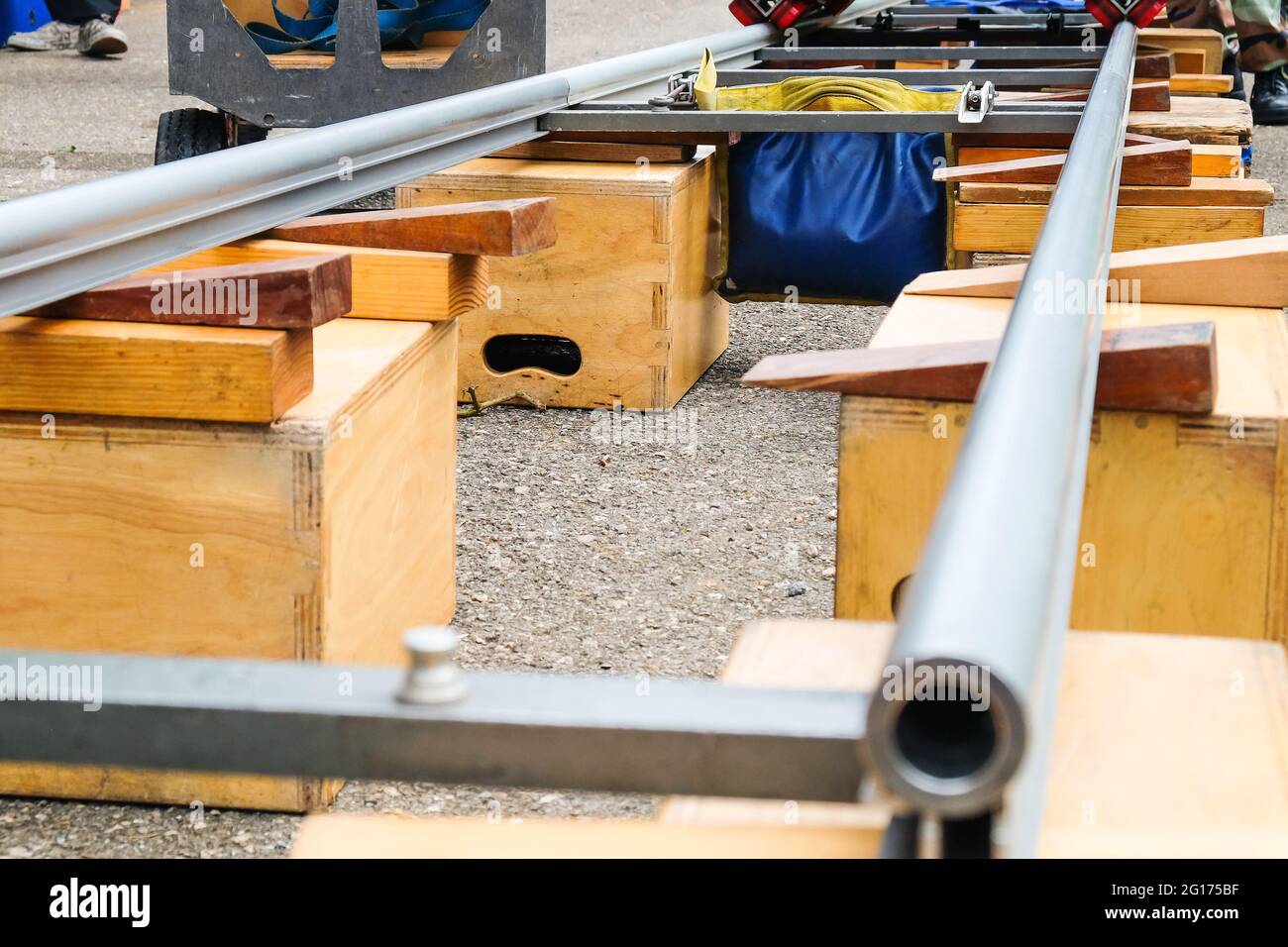 Detail of dolly track for camera equipment,Film Shoot,Behind the scene