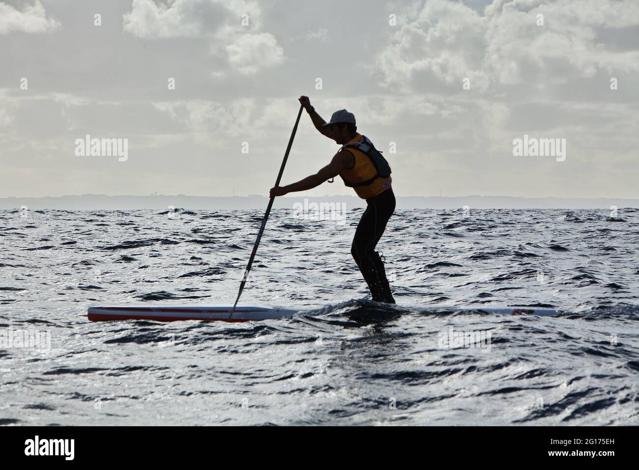 Leader of stand up paddle racing in Douarnenez bay,