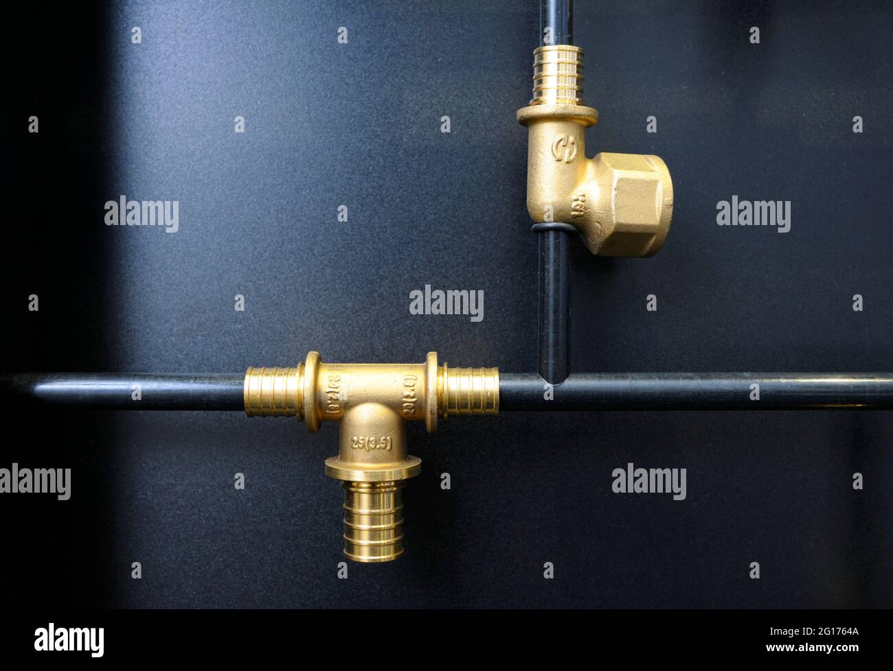 Sliding sleeves for pipes placed on a stand. Plumbing equipment Stock