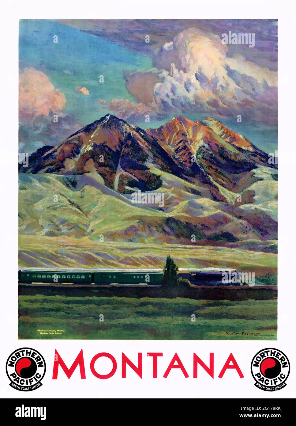 Montana. Northern Pacific by Gustav Wilhelm Krollmann (1888-1962). Restored vintage poster published 1920 in the USA. Stock Photo