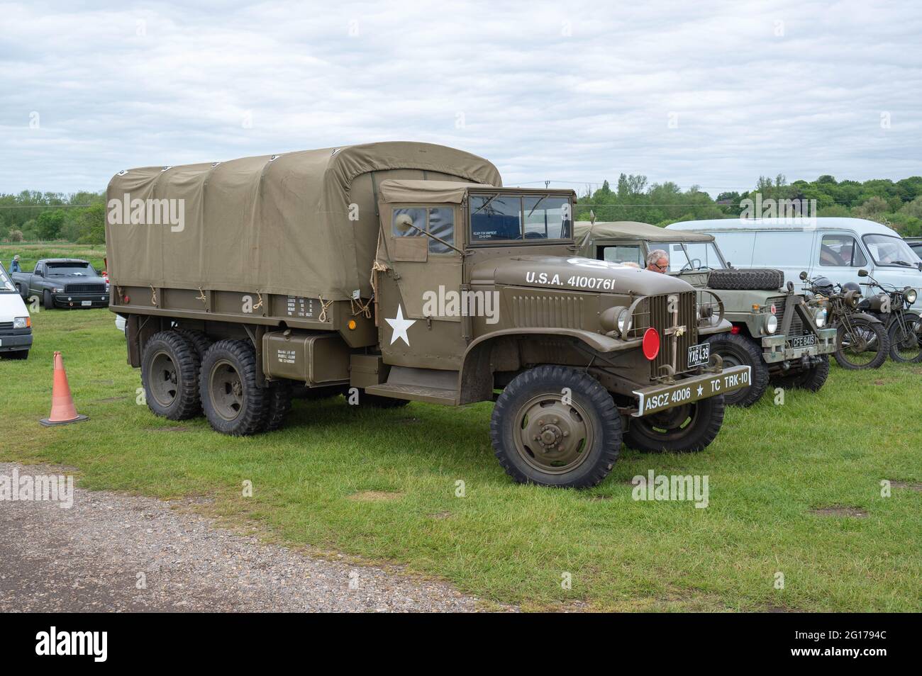 Old American world war two truck in green Stock Photo