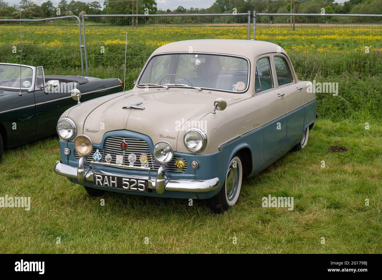 A vintage classic two tone Zephyr Zodiac at a car rally in norfolk