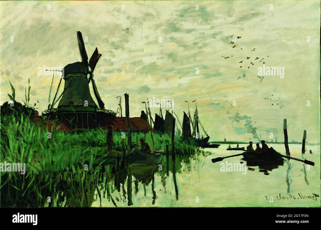 Claude Monet -  Windmill and Boats near Zaandam Holland Stock Photo