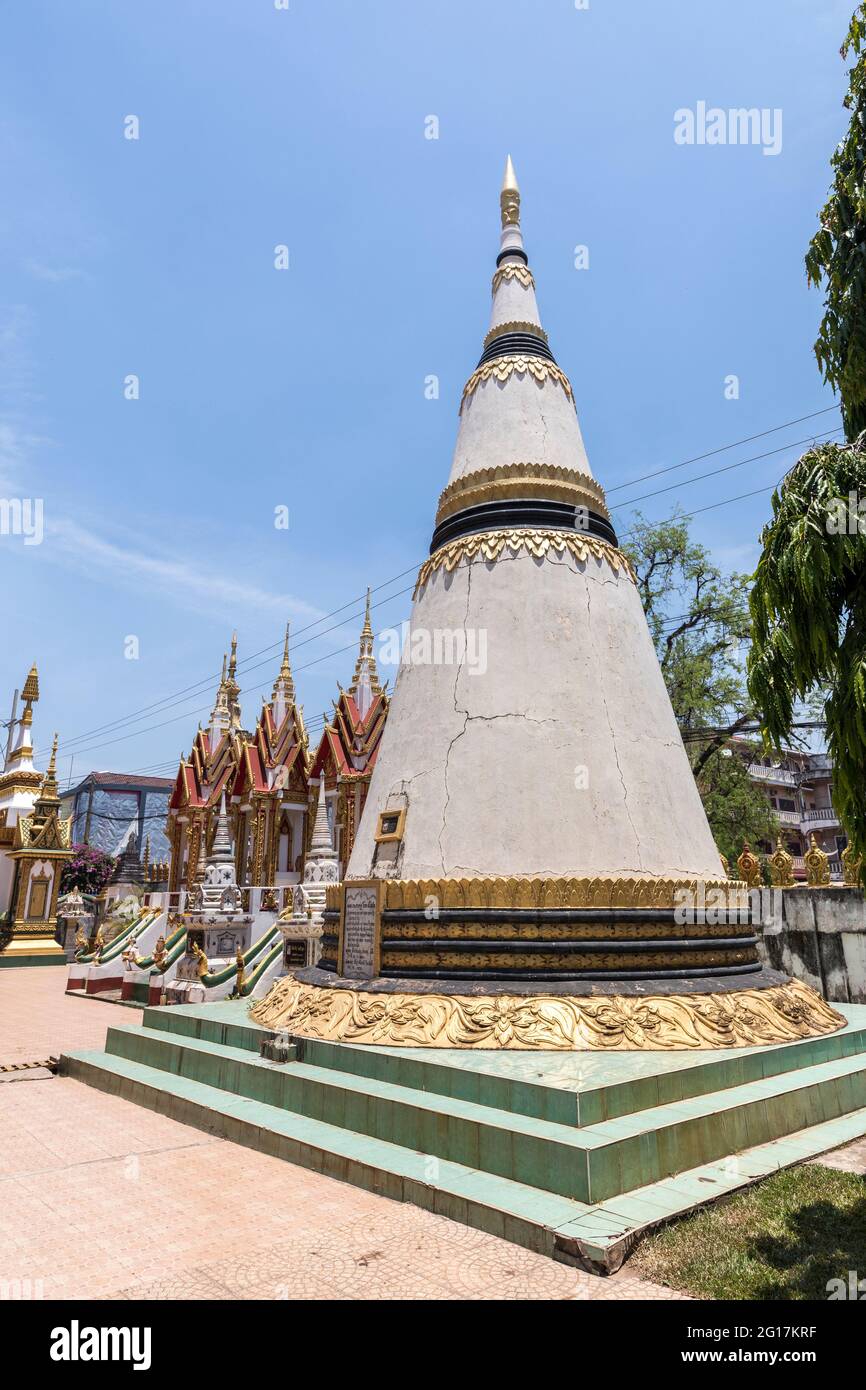 Burial memorials, Wat Luang Pakse, temple in Pakse, Laos Stock Photo