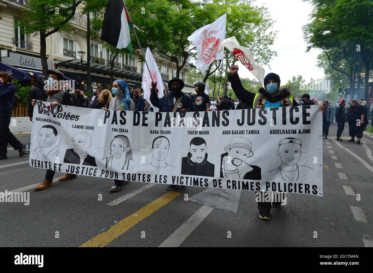 France Paris 1,000 people marched from Place de la Republique to Nation in memory of Clément Méric, a young antifascist murdered in 2013 by skinheads Stock Photo