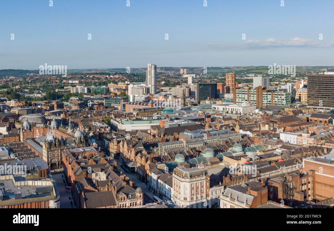 Leeds arena and an Aerial view of Leeds City Centre from the south