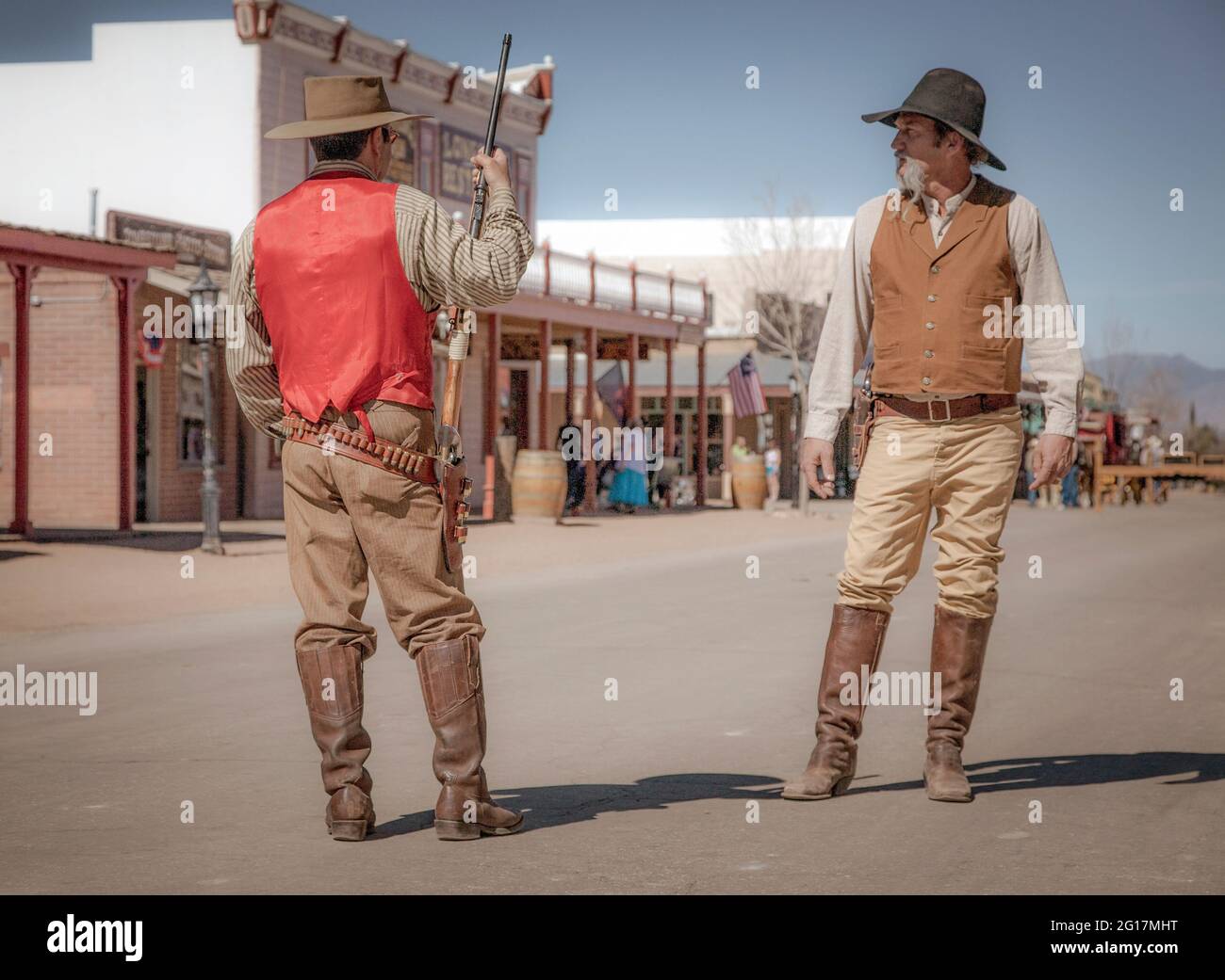 Period actors provide reireenactment of the shootout at the OK Corral in Tombstone, Arizona. Stock Photo