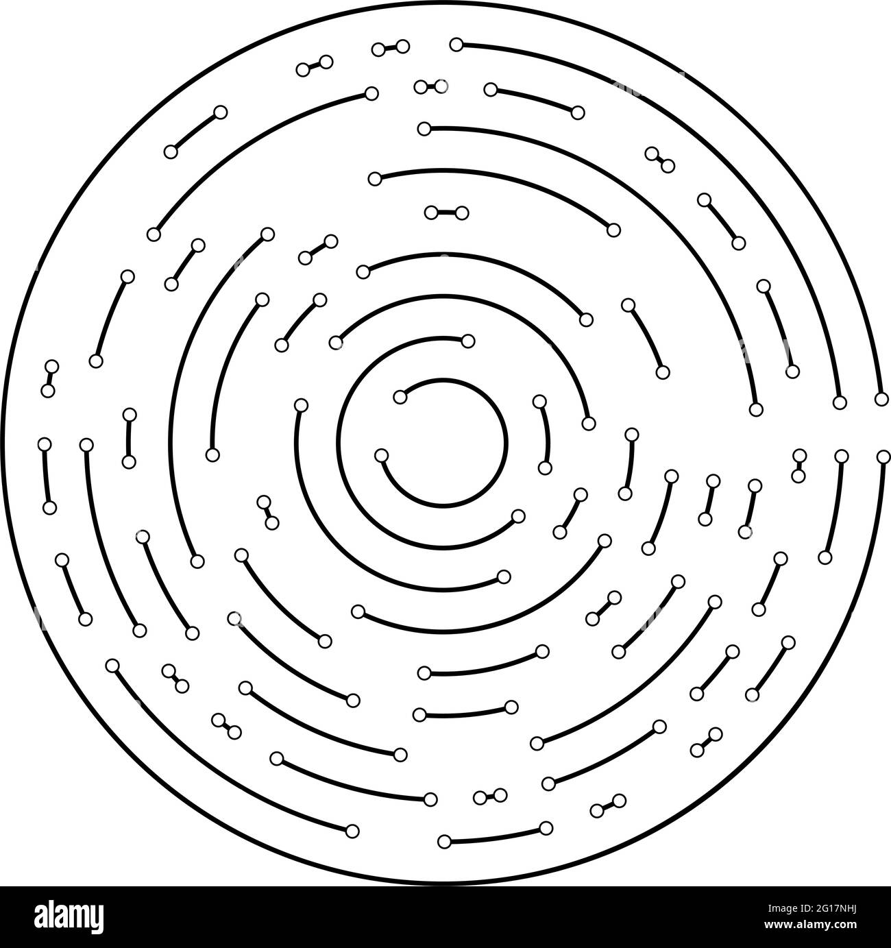 Circular, radial lines with nodes, points – Stock vector illustration ...