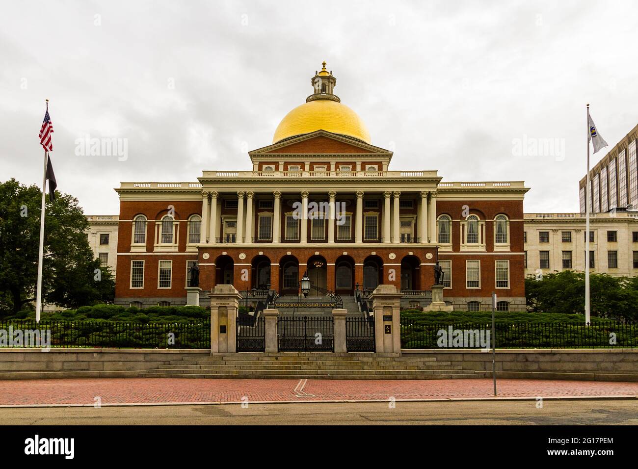 Massachusetts State House on a cloudy summer day Stock Photo