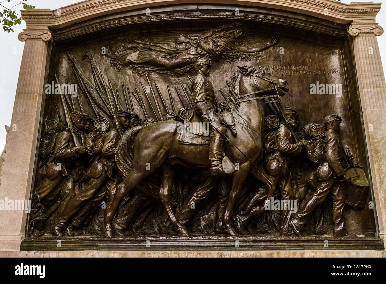 Close up of the Robert Gould Shaw Memorial at Boston Common Stock Photo