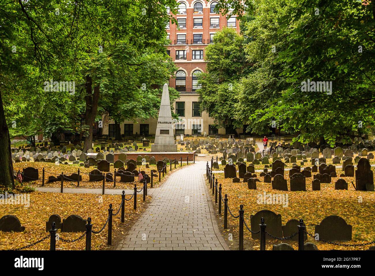 Wide angle image of the Granary Burying Ground in Boston Stock Photo