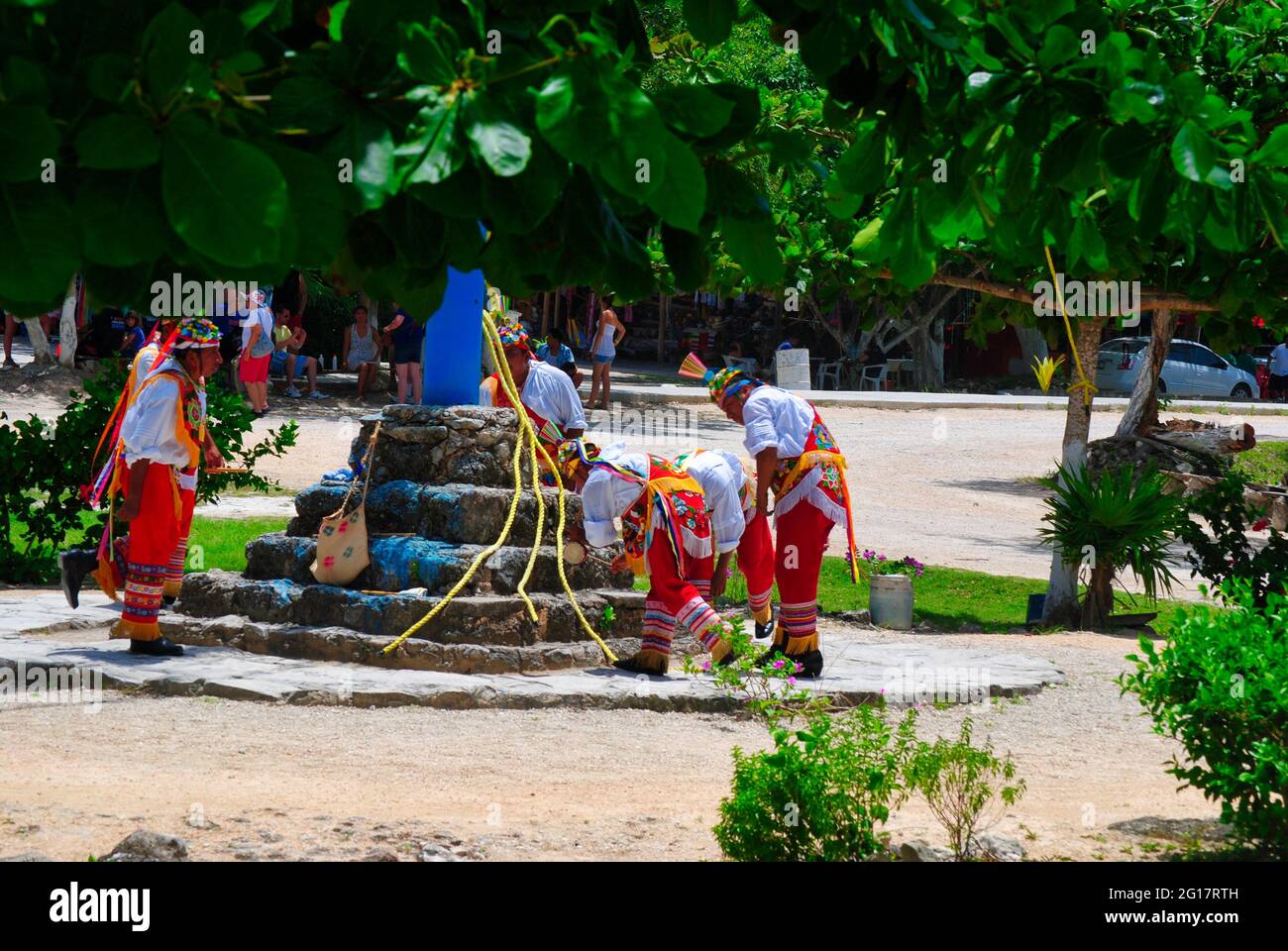 Mayan people dancing in ritual. Stock Photo