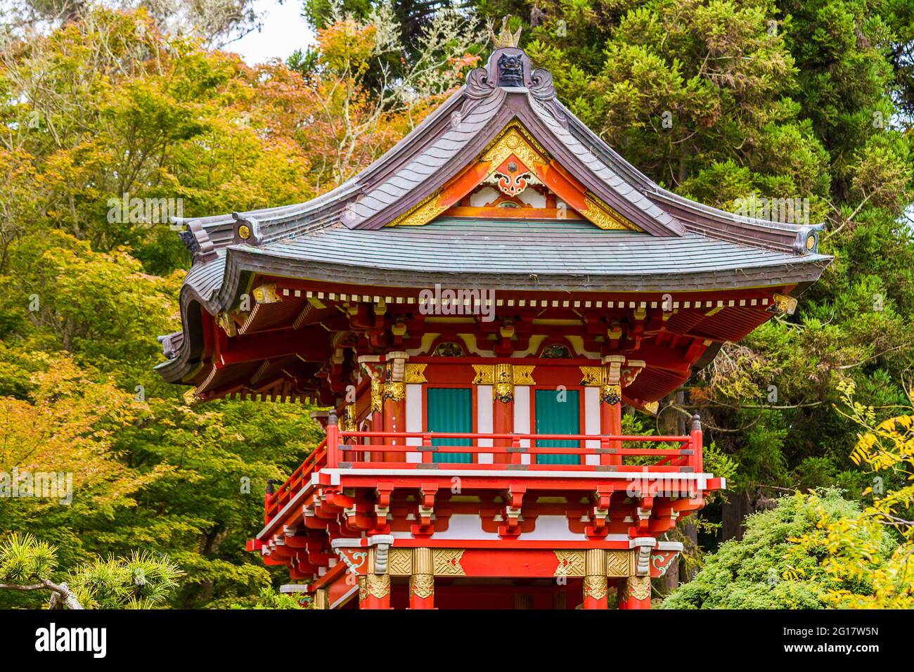 Close up of the red Buddhist temple in Japanese Tea Garden (Golden Gate Park) Stock Photo