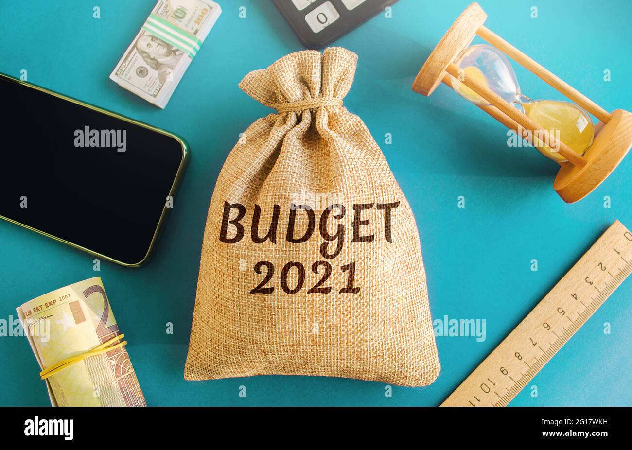 Money bag with the word Budget 2021. Budgeting, forecasting and