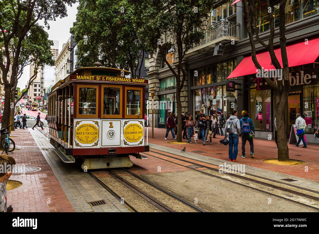 Iconic Fisherman's Wharf cable car in San Francisco Stock Photo