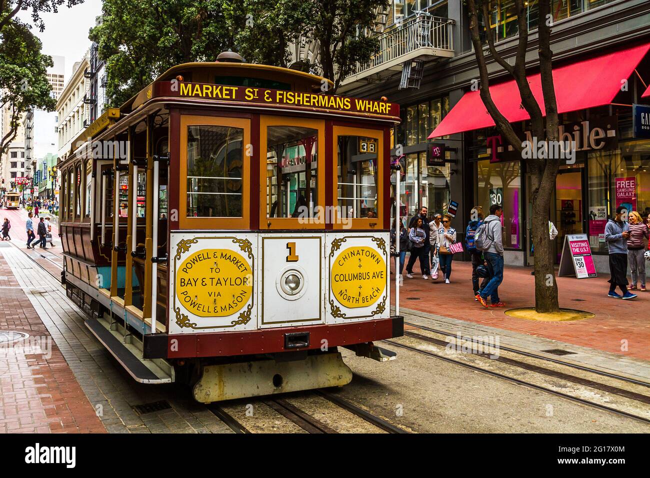 Close up of the Market Street - Fisherman's Wharf cable car in San Francisco Stock Photo