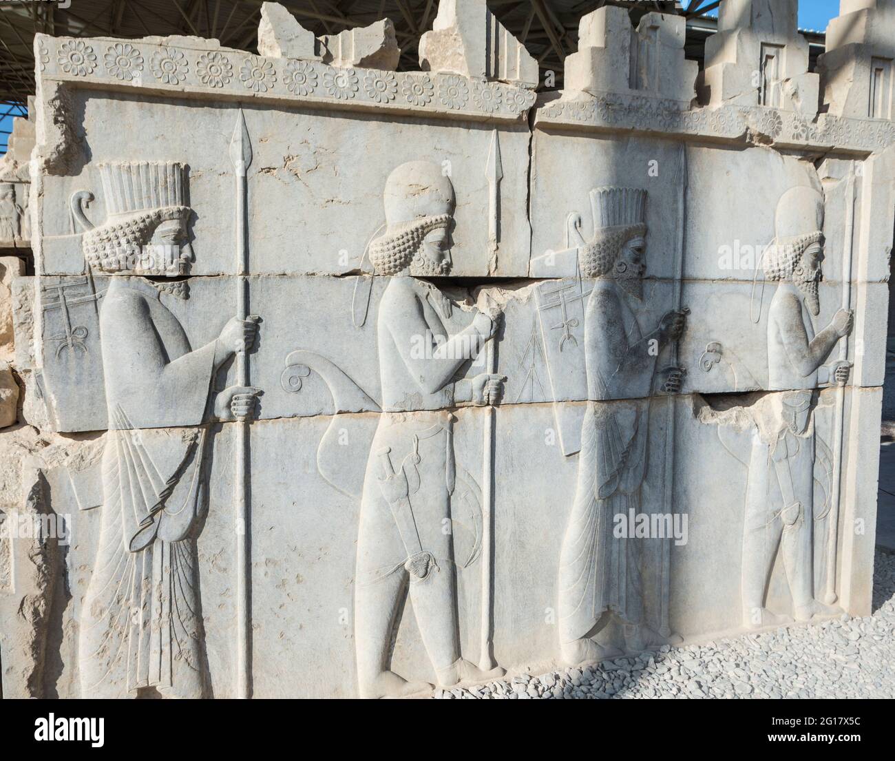 Bas-relief of Royal Guards on the palace of King Darius. Persepolis, Fars Province, Iran Stock Photo