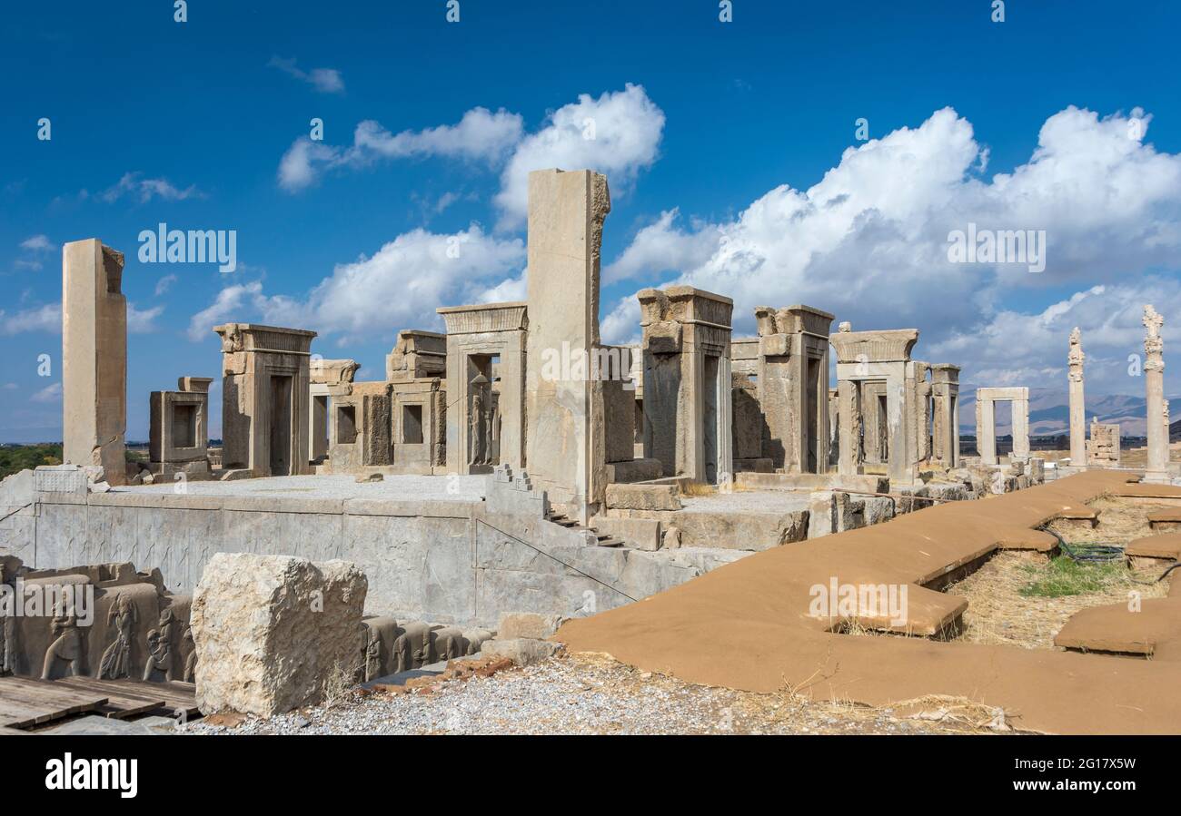 Ruins of the Tachara, the Palace of Darius the Great. Persepolis, Fars Province, Iran Stock Photo