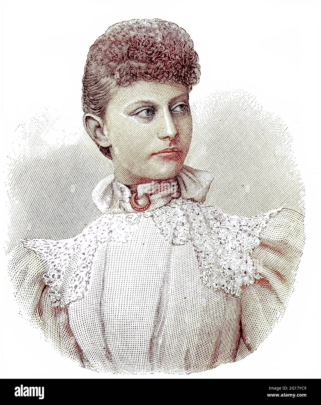 Princess Feodora Victoria Adelaide of Hohenlohe-Langenburg, 1839 ? 1872, a daughter of Ernst I, Prince of Hohenlohe-Langenburg and Princess Feodora of Leiningen  /  Prinzessin Feodora Victoria Adelaide von Hohenlohe-Langenburg, 1839 ? 1872, eine Tochter von Ernst I., Fürst von Hohenlohe-Langenburg und Prinzessin Feodora von Leiningen, historical, digital improved reproduction of an original from the 19th century / digitale Reproduktion einer Originalvorlage aus dem 19. Jahrhundert, Originaldatum nicht bekannt, Kolorierung, koloriert, handkoloriert, Hand-colouring, hand coloured, colored Stock Photo